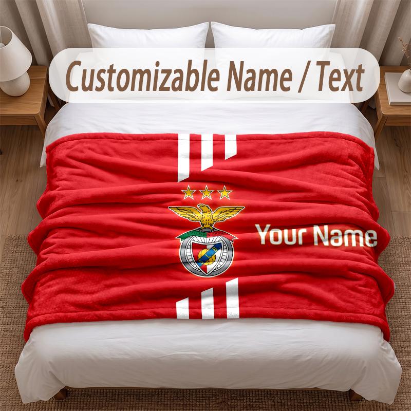 Benfica FC Printed Flannel Blanket Custom Name Text Soft Warm Throw For Bedroom Holiday Gift