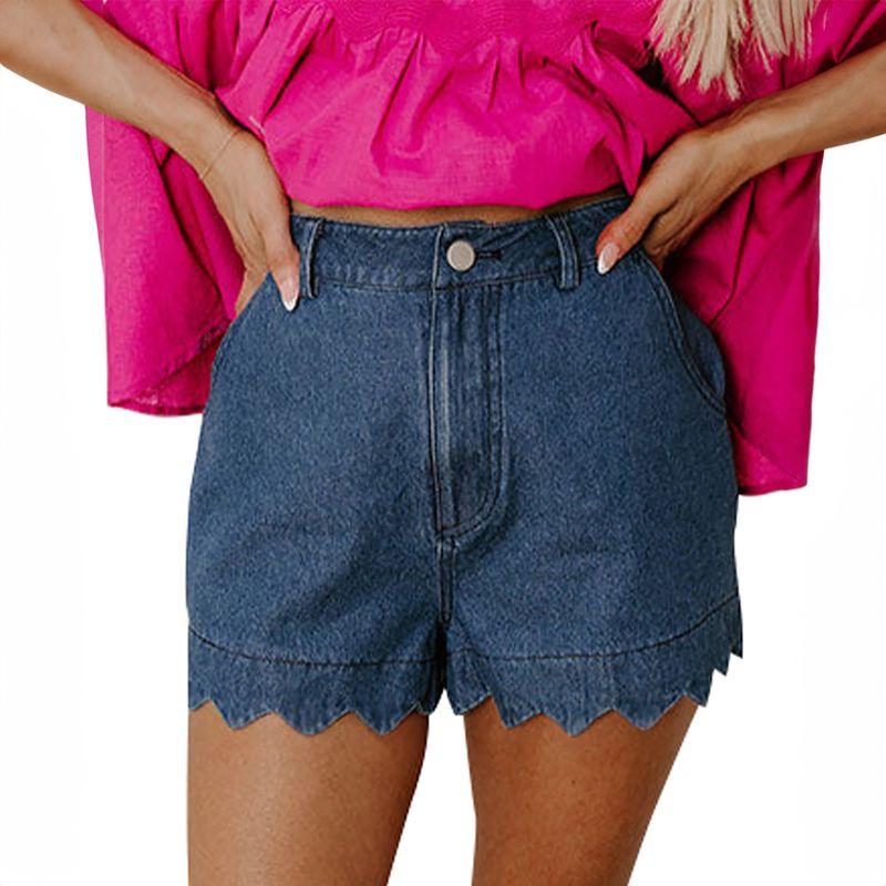 

American Shiying Trendy Washed Wavy Hem Jeans Women 2025 Summer New Solid Shorts Women Dark Blue uk6
