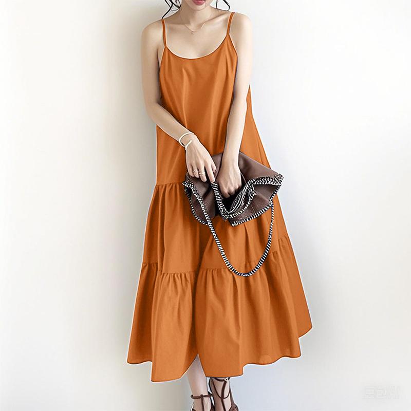 

ZANZEA Женское летнее свободное повседневное платье-комбинация без рукавов с U-образным вырезом 5XL оранжевый