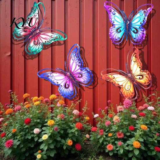Waterproof Metal Wall Ornaments Butterfly Decorations, Garden Art Sculpture, Unique Housewarming Gifts Weatherproof Hanging Decor for Patio Fence Home