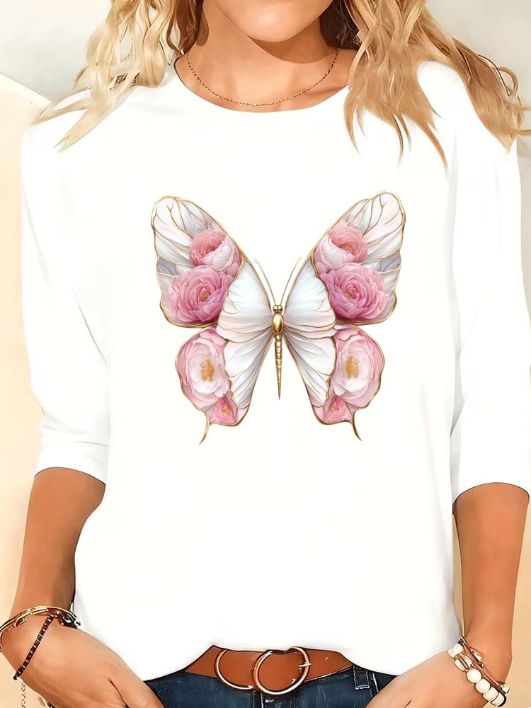 

(Asian Size) flower trend printing Women Clothing Long Sleeve T Shirt Tee Print autumn winter spring Casual Fashion Top o-neck Graphic T-shirts S