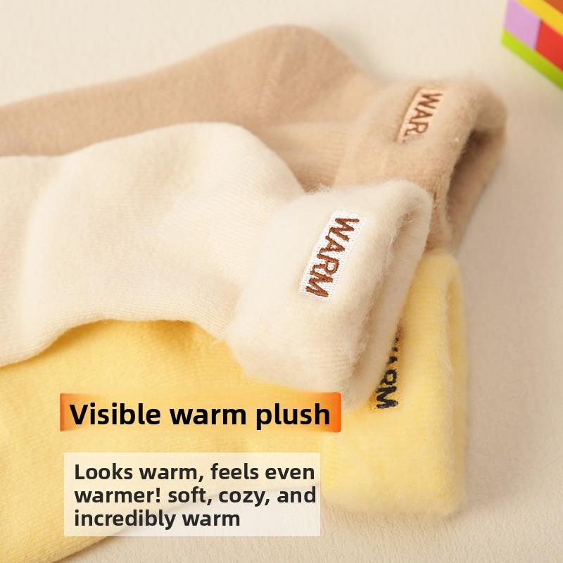 Boys' and Girls' Fleece-Lined Thickened Mid-Calf Socks for Autumn and Winter