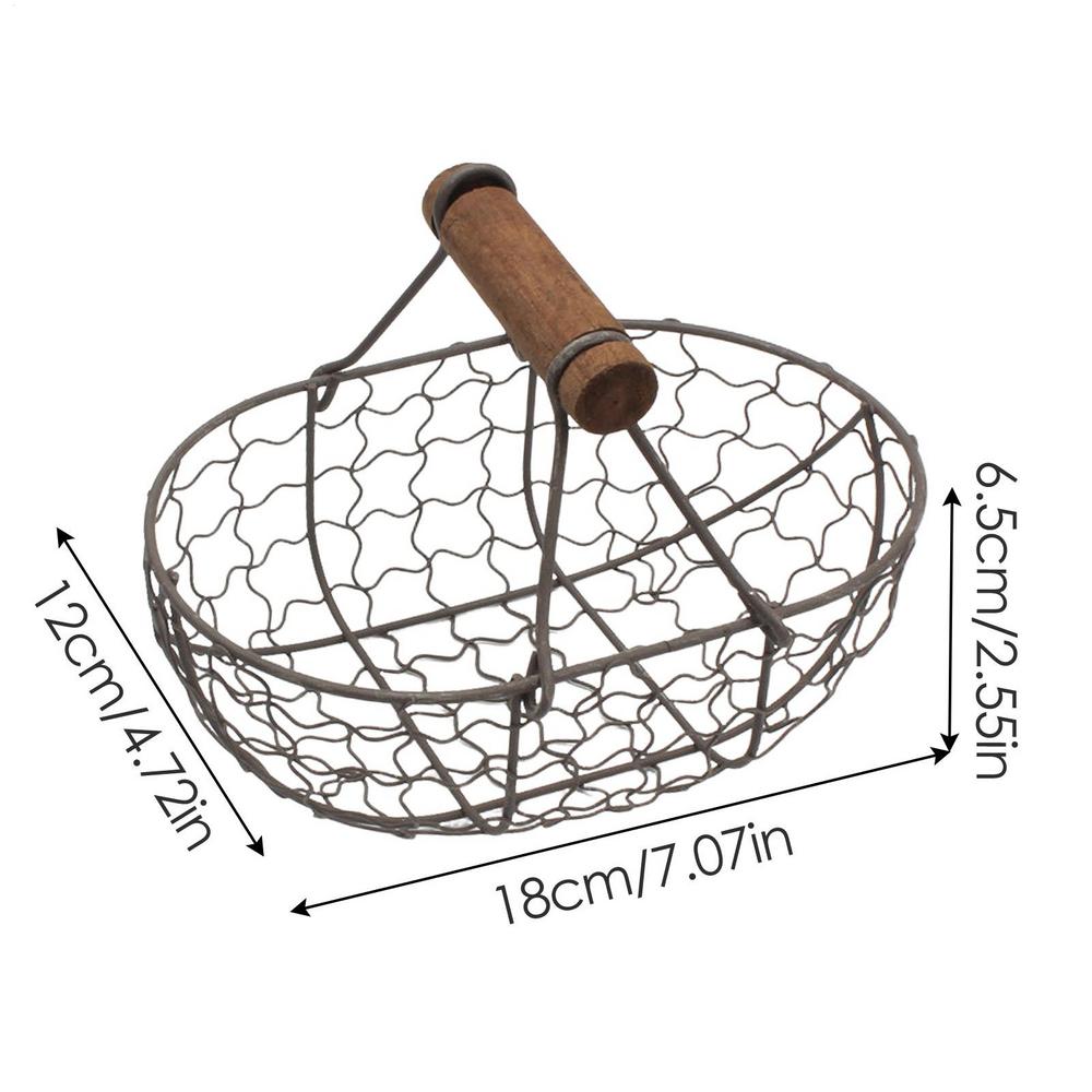 

Kitchen Egg Storage Basket Creative Fruit Basket Retro Iron multi functional Vegetable Storage Container With Wooden Handle чёрный