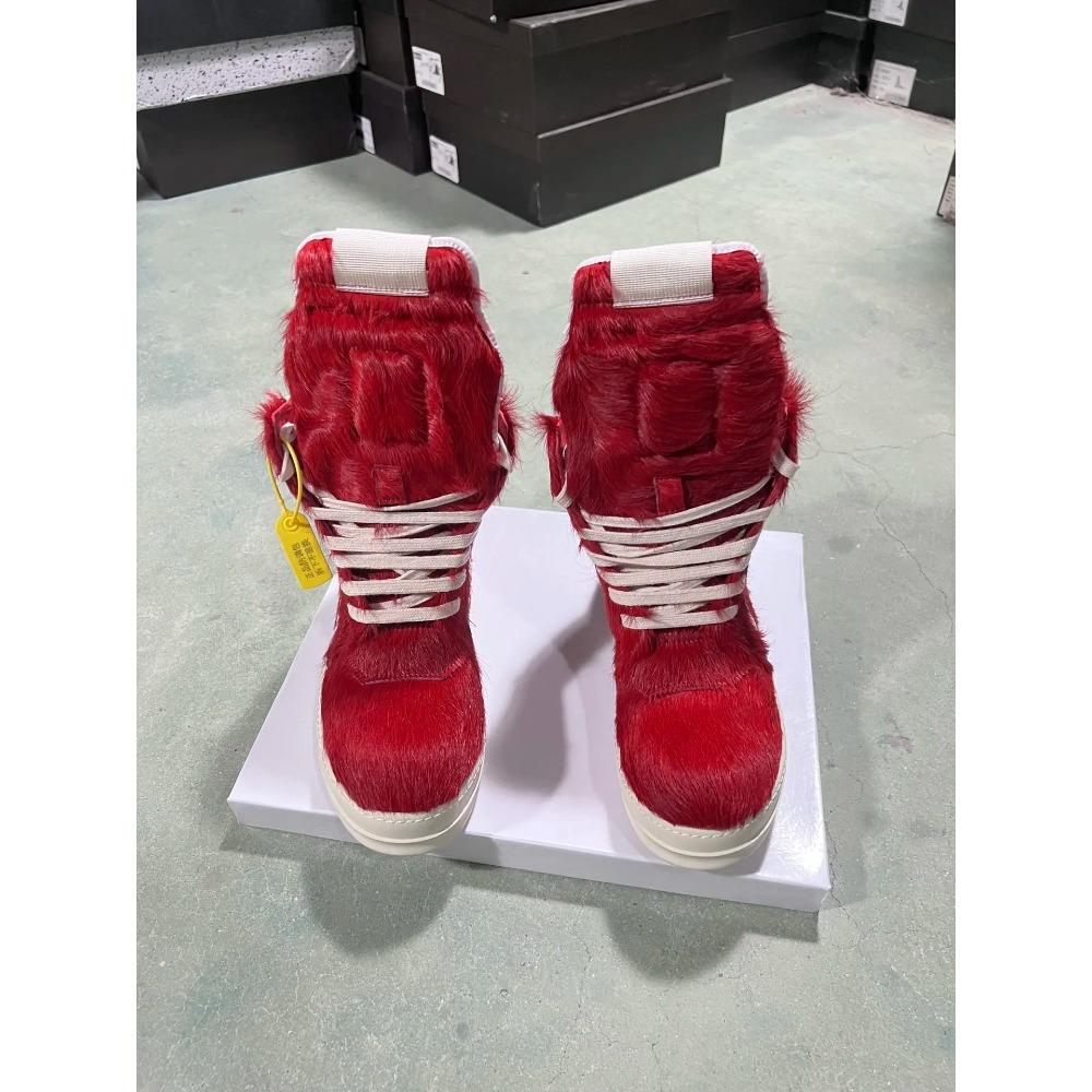 Brand Women Shoes Pink Furry Sneaker Men Shoe High-Top Sneakers Quality Horsehair Genuine Leather Fashion Designer Ankle Boots