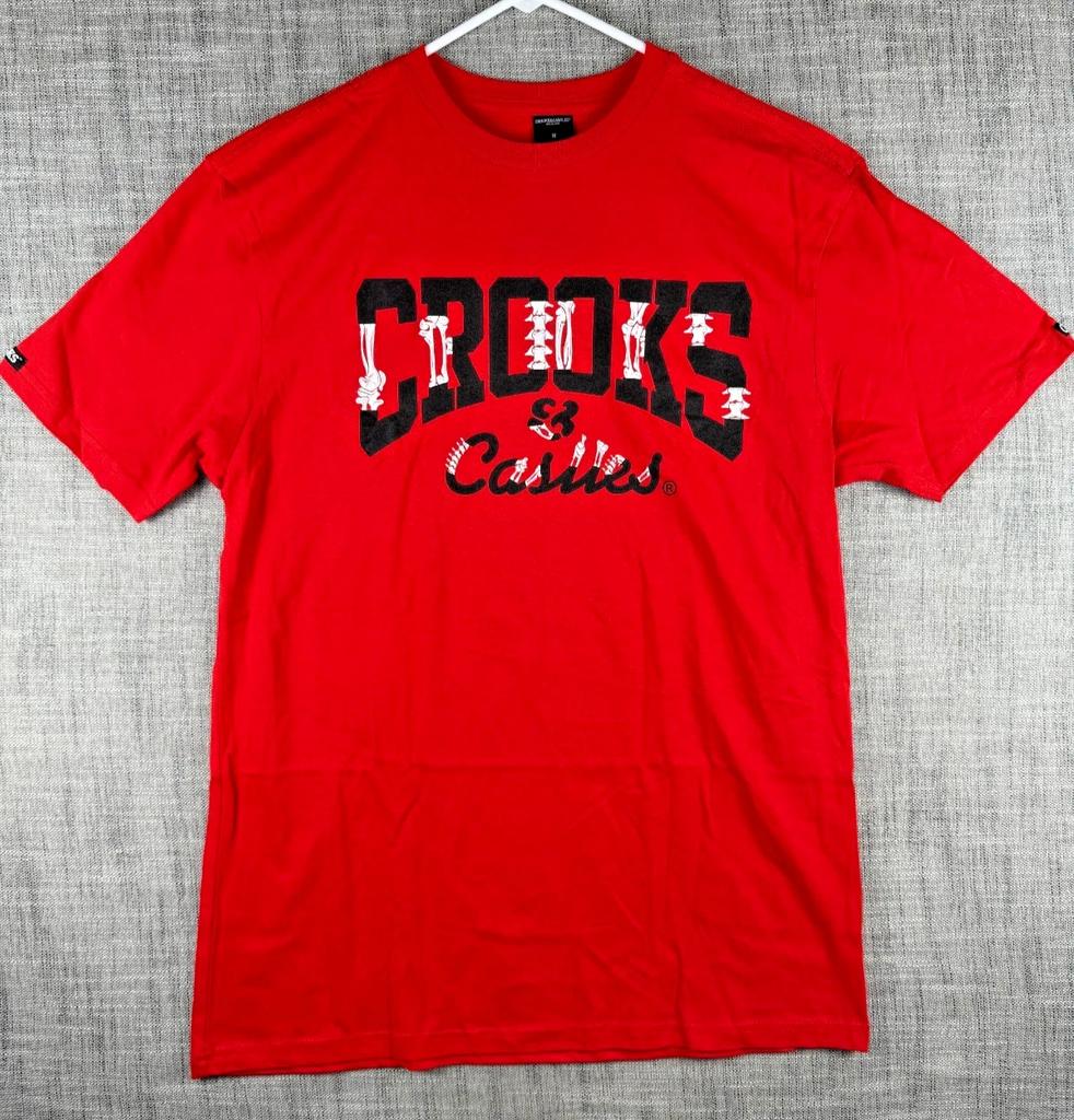 Size M - Crooks & Castles Bones Logo Graphic 100% Cotton T-shirt Mens Tees Top Red NWT