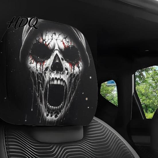 Headrest Cover for SUV Funny Car Covers Spooky Pattern Seat Polyester Protector Protector Universal Breathable Stretchy Interior Accessories