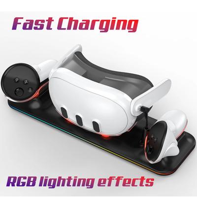 Wireless Charging Dock for Meta Quest 3,RGB Oculus VR Accessories Charger Station Controller Battery Pack, Fit Elite Head Strap
