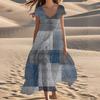Women's Summer Fashion V-Neck Beach Long Short Sleeve Striped Geometric Print Dresses