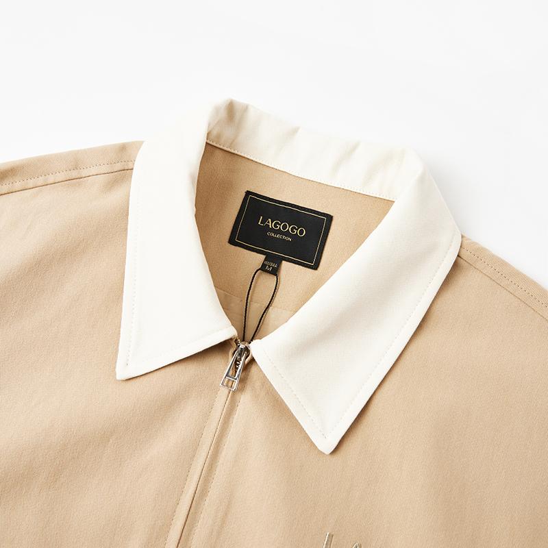 Lagogo light camel casual long sleeved zipper jacket