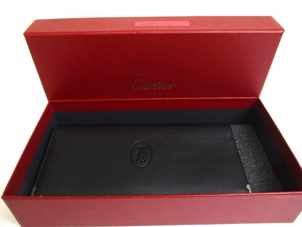 Autentická peněženka Cartier Must de Cartier Černá kožená bifold Dlouhá bankovka #a664 Repasované