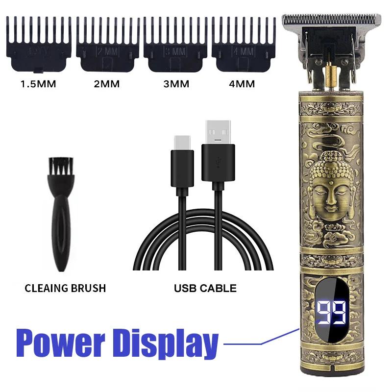 Vintage T9 Mens Hair Cutting Machine USB Fast Rechargeable Carving Hair Clipper Cleaning Professional Hair Cutting Beard Trimmer