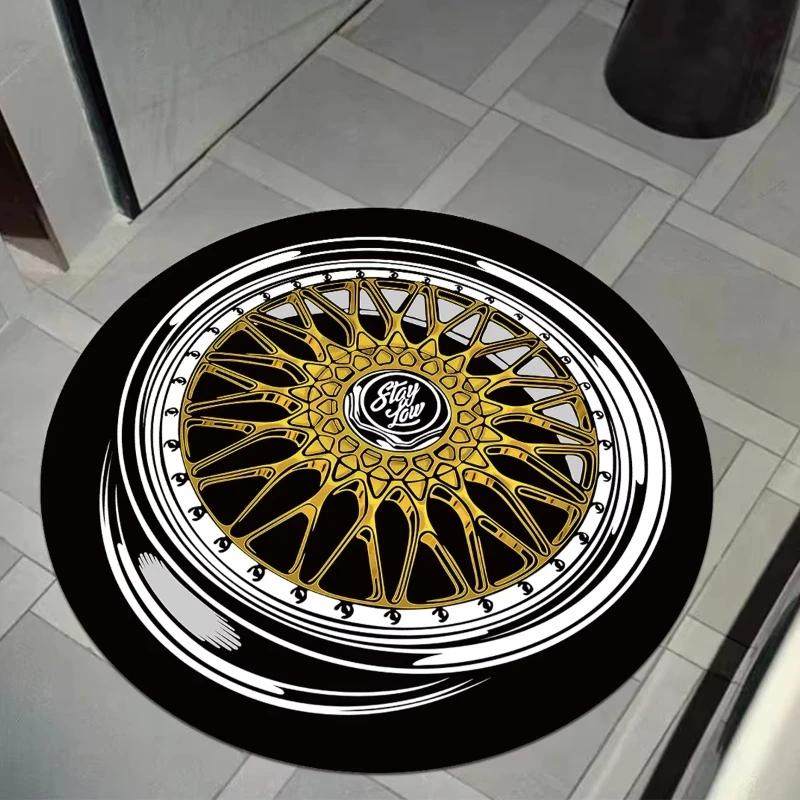 

Hardcore Creative Carpet Wheel Element Loop Floor Mats Non-Slip Study Rugs Office Bathroom Durable Retro Home Decoration Mats 60cmx60cm