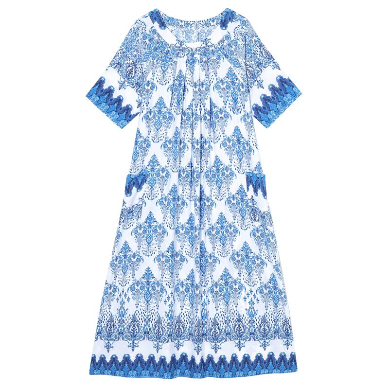 Women's Plus Size Maxi Dress, Boho Print Loose Short Sleeve Casual Dress with Pockets (XL-5XL)