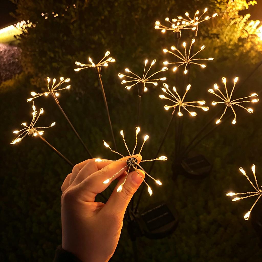 Solar LED Firework Lights Outdoor Dandelion Lamp Waterproof Swaying Starburst Light for Yard Patio Garden Christmas Decor 1-4PCS