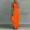 Women Pleated Maxi Dress Vacation Style Inspired Long Dress Sleeveless Elegant Solid Design Lightweight Fabric
