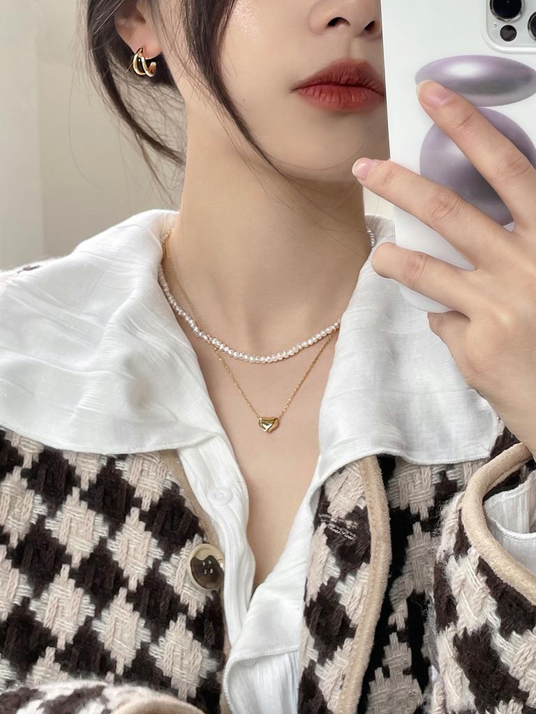 Double layer simple ins cold design personality temperament stud earrings female Korean version high sense 925 silver needle exquisite jewelry