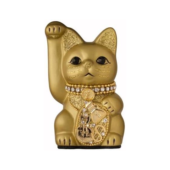Счастливый Кот Кот-Миллионер (S-SIZE Золотой) Поднятая правая лапа/Керамика_Счастливый кот Кот Манеки Счастливый Фэн-шуй Украшение (мл_С Золотой