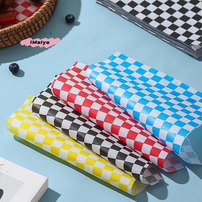 100Pcs 30*30cm Plaid Food Grade Grease Paper Wax Paper for Food Wrapping Basket Liner Bread Sandwich Burger Fries Oilproof Paper