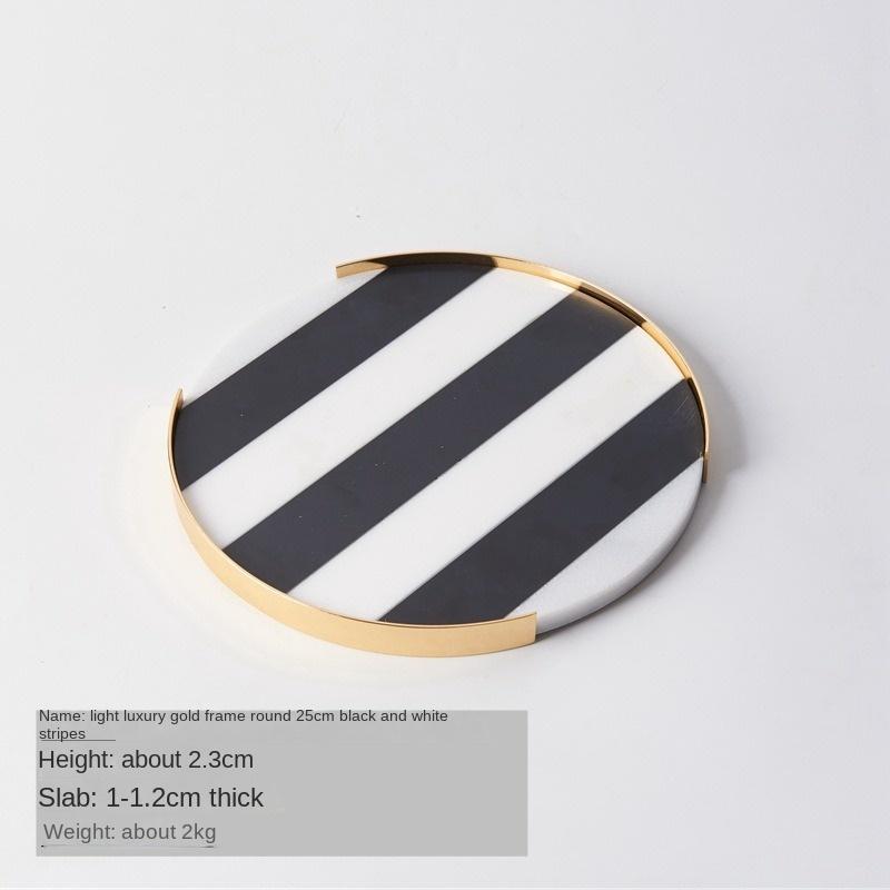 Nordic Light Luxury Marble Tray Golden Cosmetics Jewelry Storage Tray Storage Round Desktop Decorations Living Room Decorations