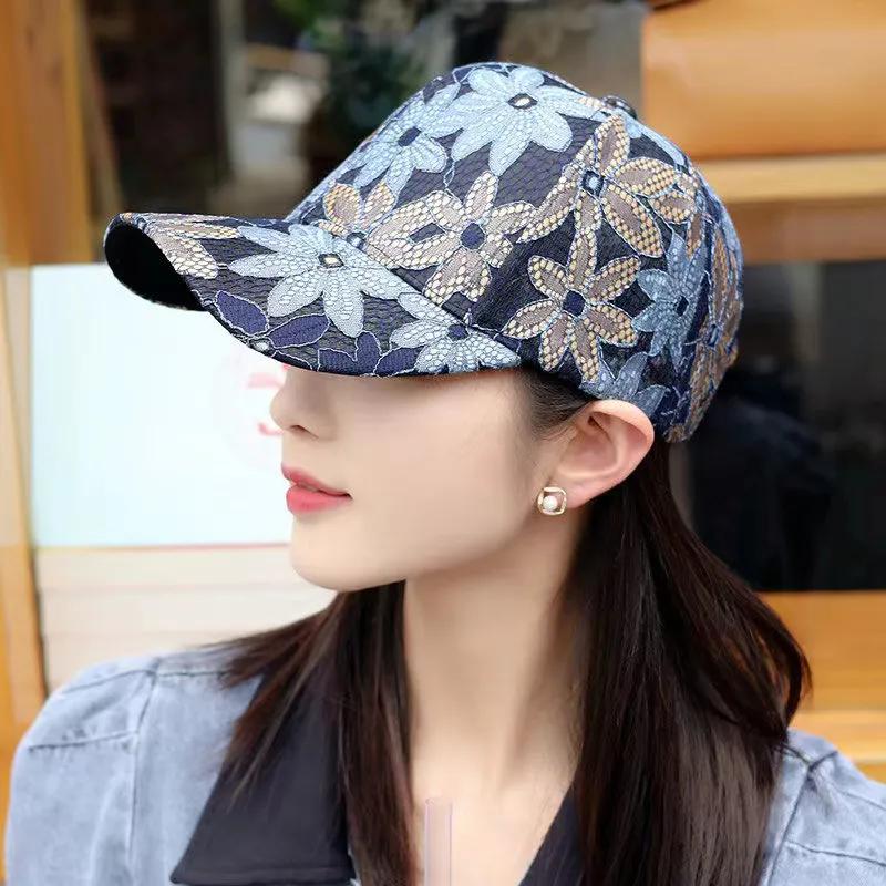 WTEMP Summer Female Butterfly Lace Rhinestone Breathable Sunscreen Baseball Cap Mesh Solid Color Fashion Versatile Caps