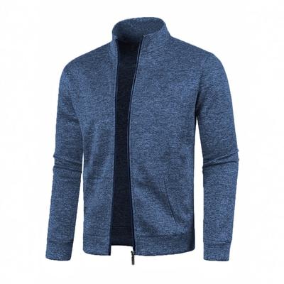 Autumn and Winter Men's Long Zipper Knitted Sweater Sleeve Thin Velvet Trendy Top Sweater Jacket
