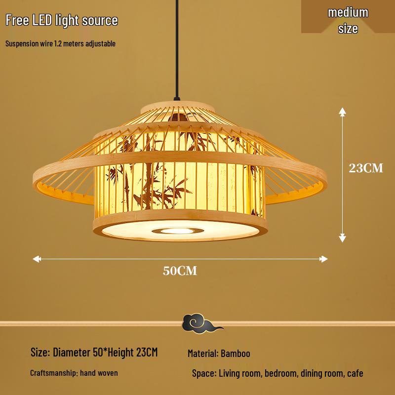 Retro Bamboo Pendant Lamp for Restaurants and Hotels - Chinese Style with Spotlight