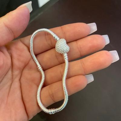 Big Sale Fine DIY Bracelet Bangle for Women Silver Color Heart Clasp Snake Chain Fit Bead Bracelet Jewelry