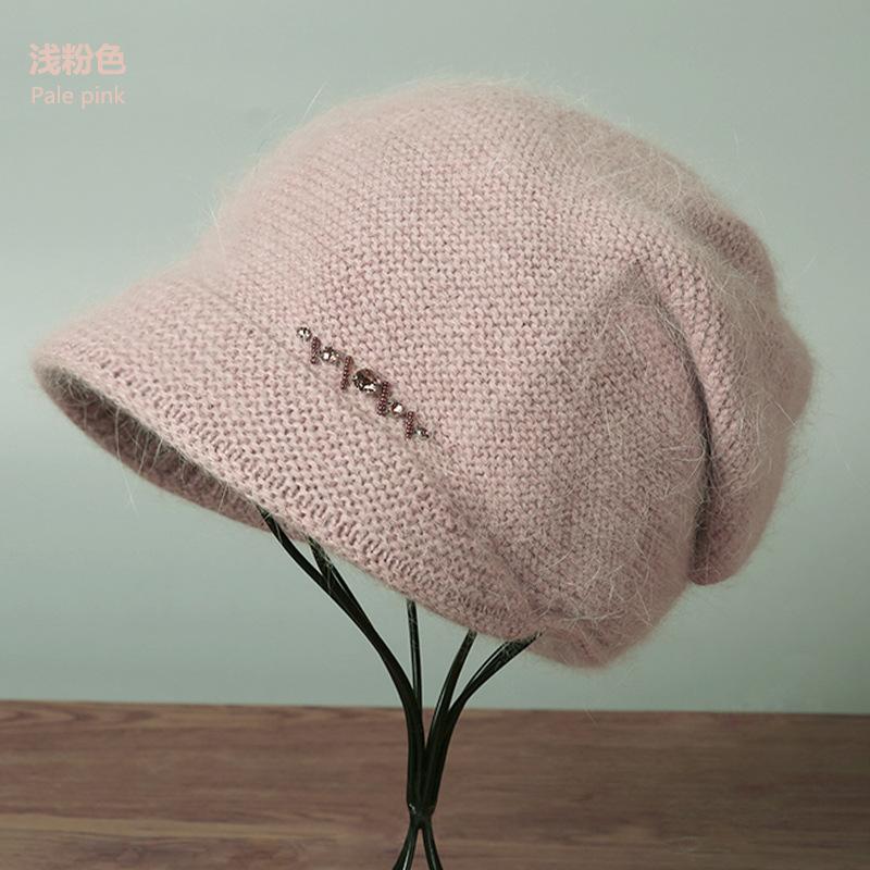 Rabbit Hair Blended Big Head Circumference Hat Women's Winter Mother's Wool Hat Warm In the Elderly Thickened Knitted Hat