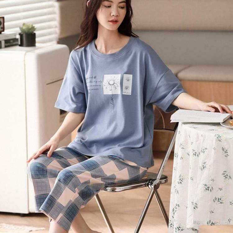 Women's Cute Cartoon Print Pajamas Set 2PCS Plus Size Sleepwear Short Sleeve Shorts Fashion Casual Home Comfort Femme