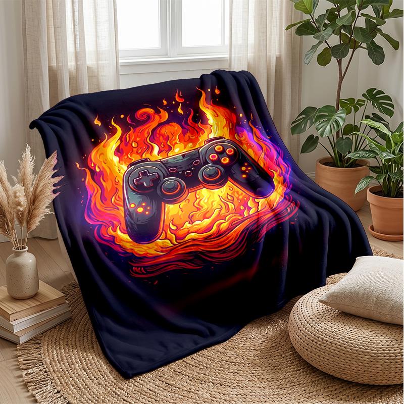 Fiery Gamepad Design Theme blanket Lightweight Warm Flannel Blanket Decorative Throw Blanket for Home Decoration
