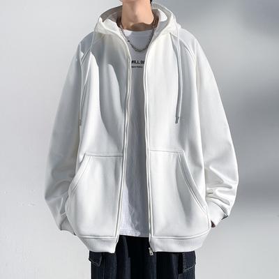Autumn New Hooded Cardigan Hoodie Men's Hong Kong Wind Loose Casual Solid Color Off Shoulder Sports Top Tide