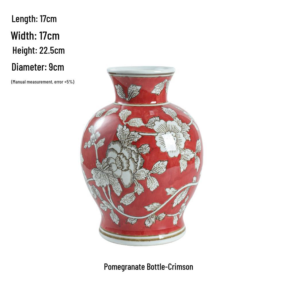 Čínská červená keramická váza ze poloviny století - Novoroční speciální ozdoba pro obývací pokoj nebo svatební aranžmá ze sušených květin