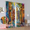 2D Flat Printing 2pcs Curtain Vintage Abstract City Fabric,Without Electricity Festive Wall Decor for Festive Atmosphere