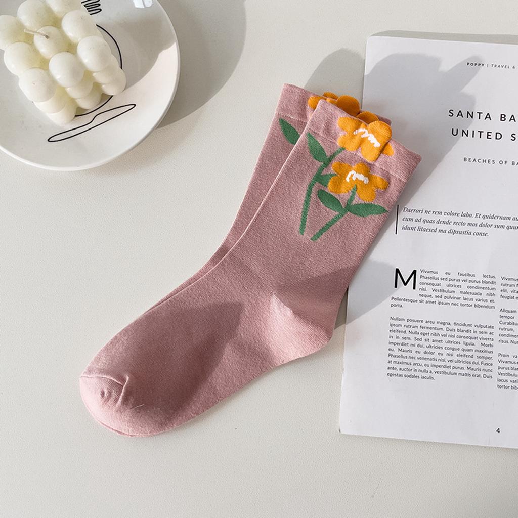 Damen Mid-Tube-Socken Tulpenmuster Baumwollsocken Damen Deodorant Schweißabsorptionssocken Gemischte Farbe 5 Paare Kostenlos