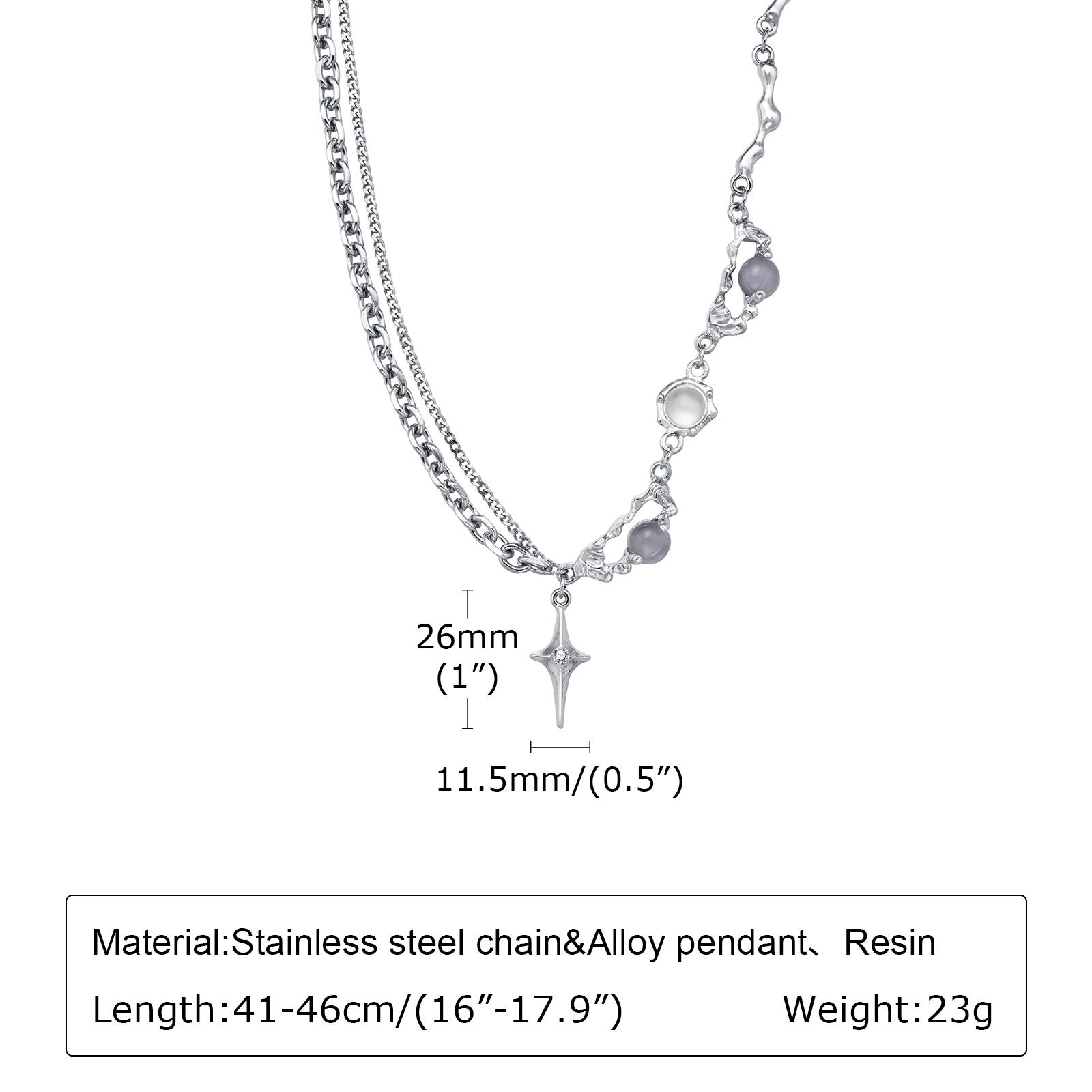 Stainless Steel Four-pointed Star Necklace,Grinding Chain Batch Angle Chain Resin Bead Alloy Accessories Cross Pendant Necklace