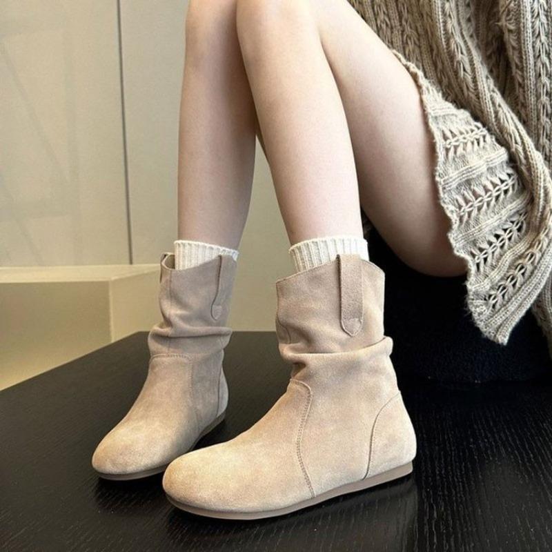 Fashion Suede Casual Short Boots for Women 2025 Fashion Ankle Boots New Short Slip on Flat Shoes Retro Versatile Soft Bottom Lady Boot