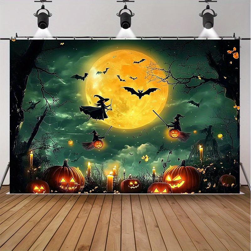 Party Backdrop Halloween Moon Spooky Enchanting Witch Full Jack Lanterns Scene Celebration Photo Booth Party Decor