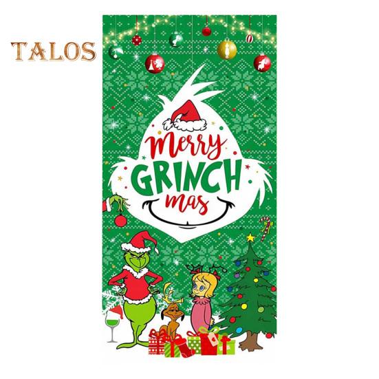 1 Set Garage Door Tapestry with 4 Fasten Tapes Christmas Style Cartoon Grinchy Print Create Festive Atmosphere New Year Party Backdrop Decoration