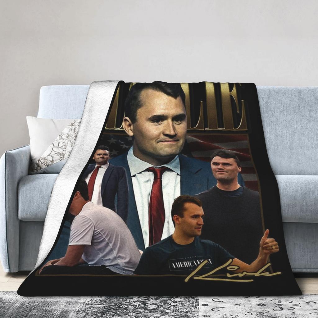Charlie Kirk Bootleg Blankets Flannel Summer Breathable Warm Throw Blanket for Sofa Bedroom Bedspread