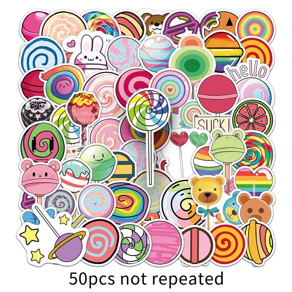 50pcs Waterproof Cartoon Lollipop Graffiti Stickers for Kids DIY Skateboards & Luggage