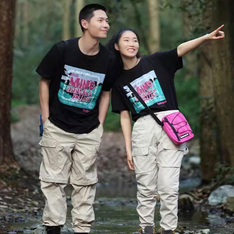 Timberland American Vintage Letter Print Crew Neck Outdoor Casual Comfortable Short Sleeve T-Shirt Unisex Tops Black A6RGN-001