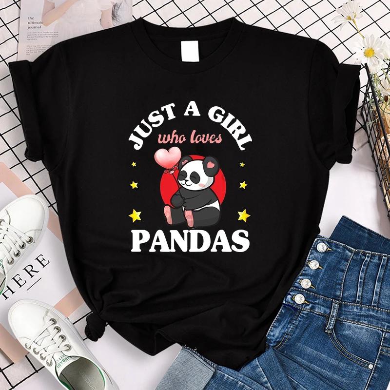 Funny Cute Panda Printed T Shirt for Women Summer Short Sleeve Cartoon Casual Creative T-shirt Vintage Round Neck Clothes
