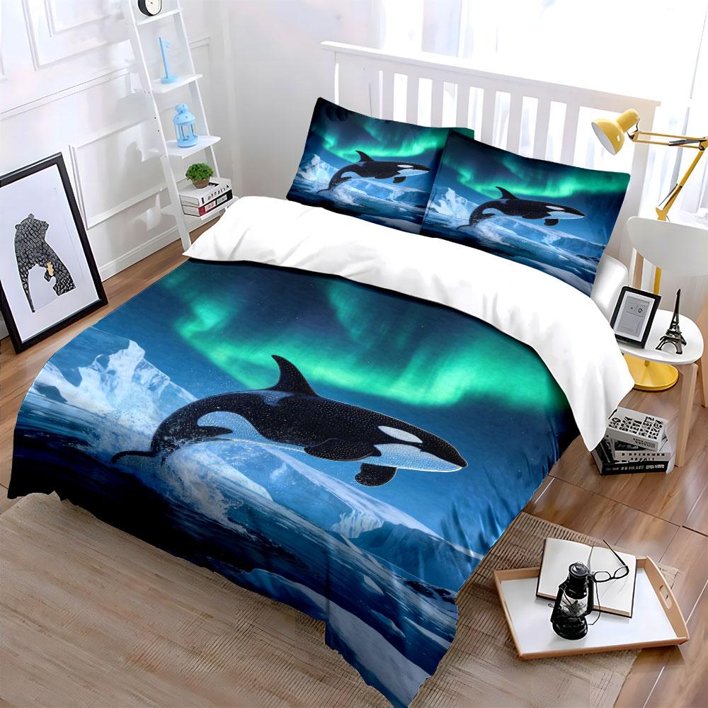 Orca, icebergs, aurora borealis. Bedding sets Duvet cover sets Duvet covers Pillowcases(1 * Duvet Cover 2 * Pillowcases without duvet insert)
