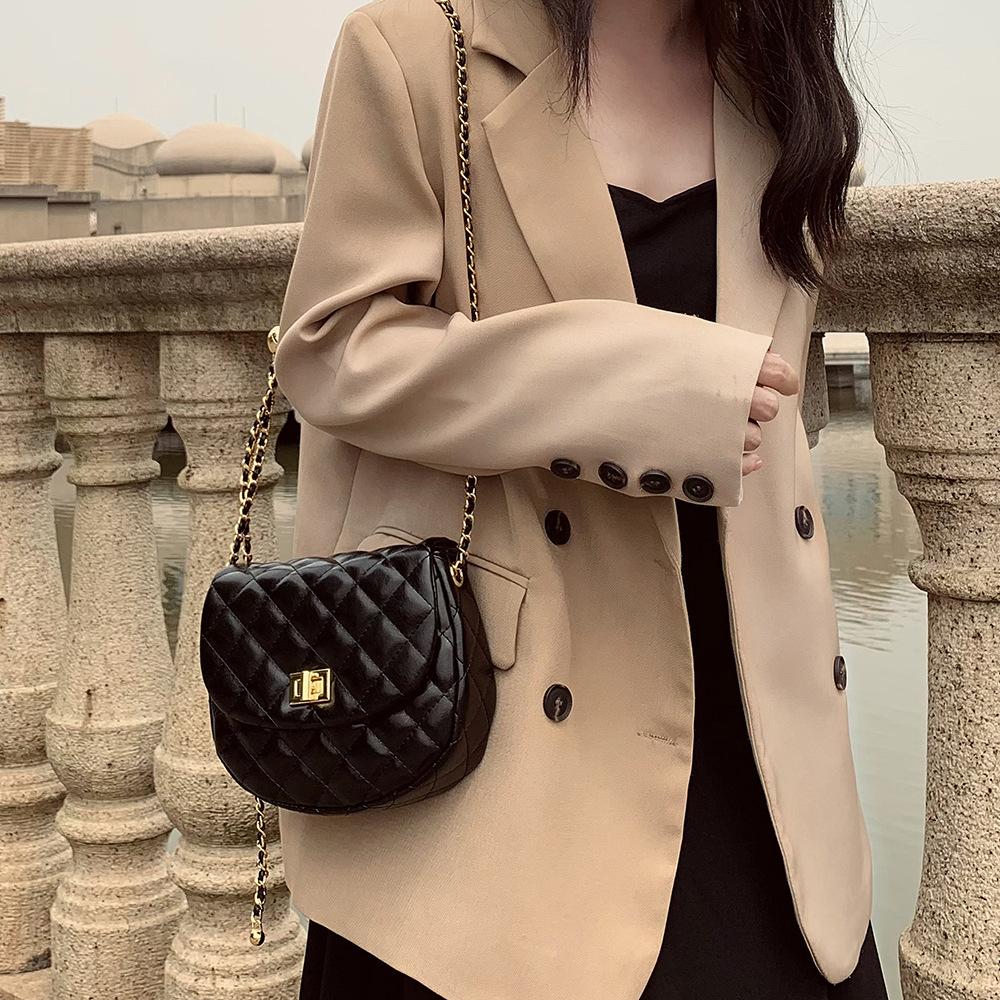 Soft leather 2024 summer new fashion women's shoulder and crossbody bag with diamond embroidery and double-layer chain saddle bag trendy