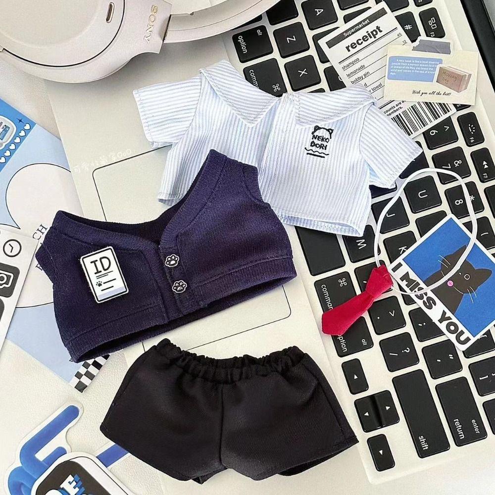 20cm Miniature School Uniform Doll Accessoires Doll Shirt Vest Pants Cotton Stuffed Doll