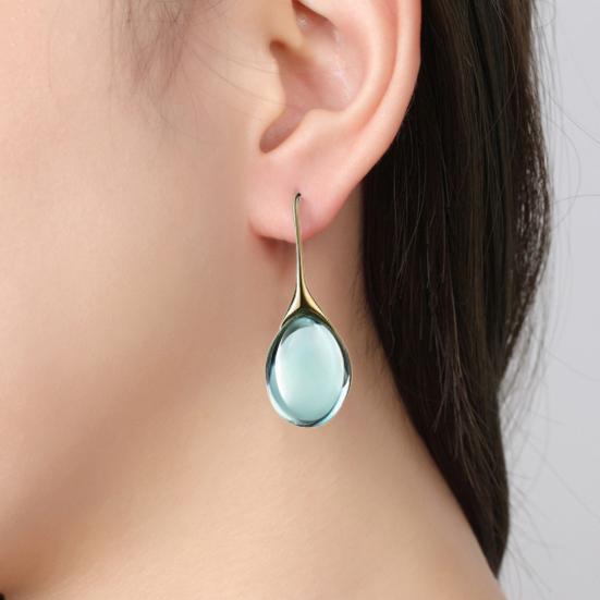 1 Çift Kadın Küpe Su Damlası Şekli Sahte Kristal Şeffaf High-end Damla