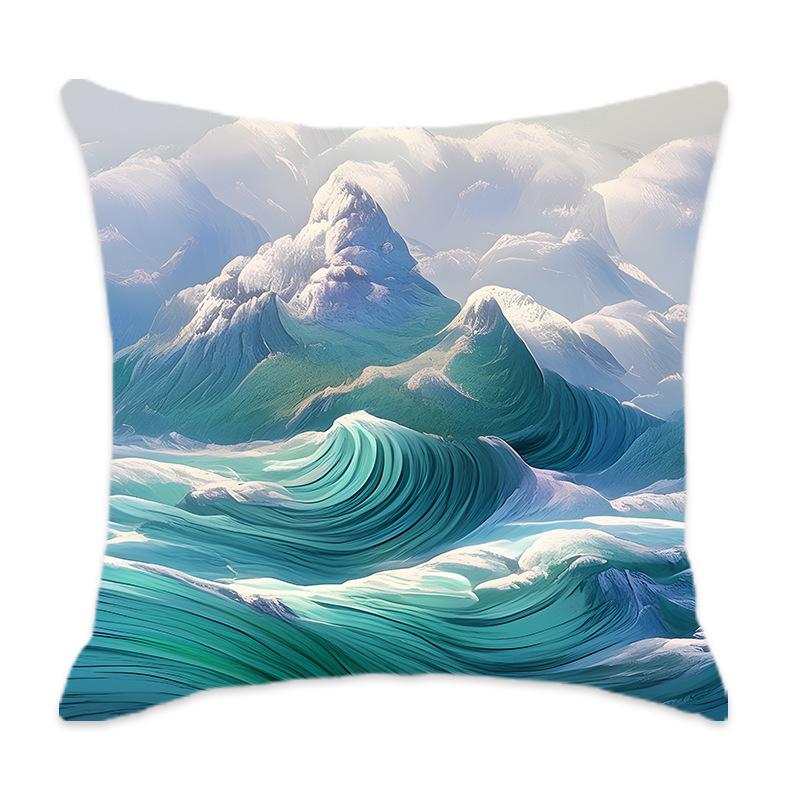 New Cyan Chinese Mountain Series Pillow, Comfortable and Soft Car Home Bedroom Bedside Pillow Cushion