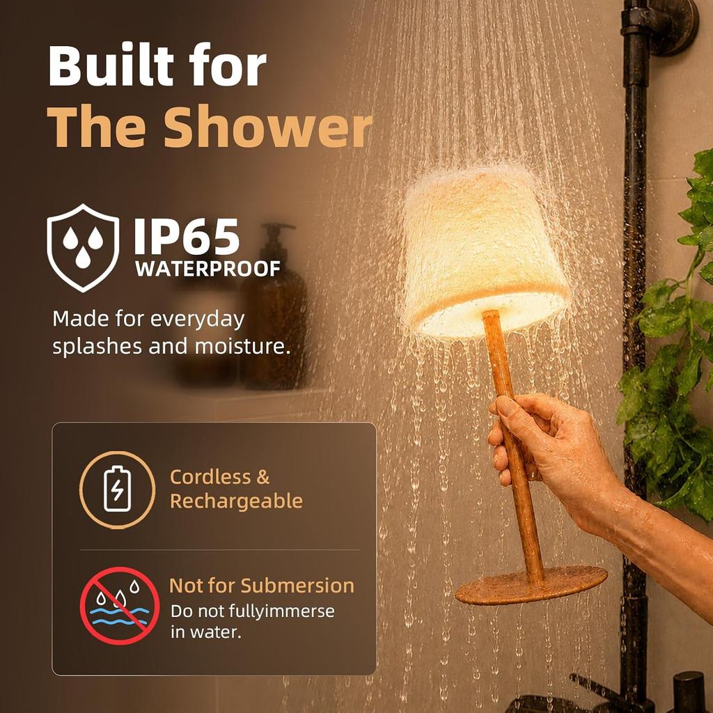 EZVALO Spa-Like Shower Lamp – IP65 Waterproof Bathroom Lamp, Rechargeable Cordless Mood Light, 3 Color Temps for Relaxing Bathroom & Bathtub