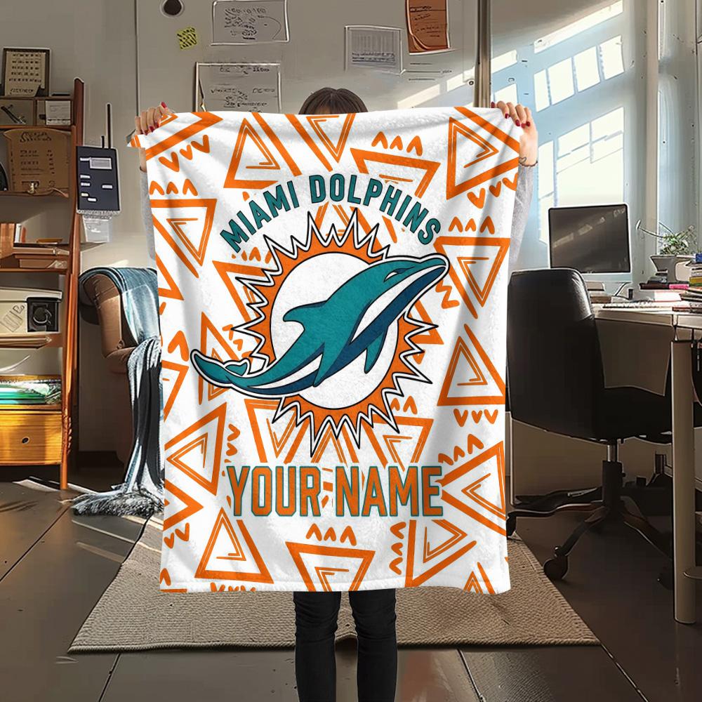 Custom Name Miami Dolphins2 Flannel Blanket, High quality Comfortable for All Seasons, Home Decor, Warmth and Comfort