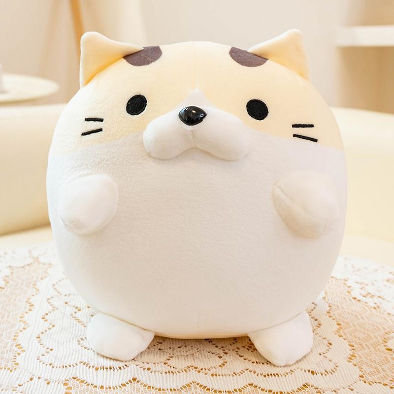 Peluche Mignonne de Chat Rond 20 cm Oreiller en Peluche Douce Animal Rempli Coussin Pour Enfants Anniversaire Cadeaux de Noël 20cm